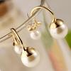 1 Pair Ear Stud Double Faux Pearl Chic Alloy Fashion Wedding Earrings for Women