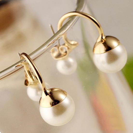 1 Pair Ear Stud Double Faux Pearl Chic Alloy Fashion Wedding Earrings for Women