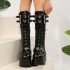 Übergröße 43 Winter Damen Motorradstiefel Schnalle Runde Zehen Keile Plateau Stiefel SyfIyno Neu Punk Goth Ins Damen Kampfstiefel