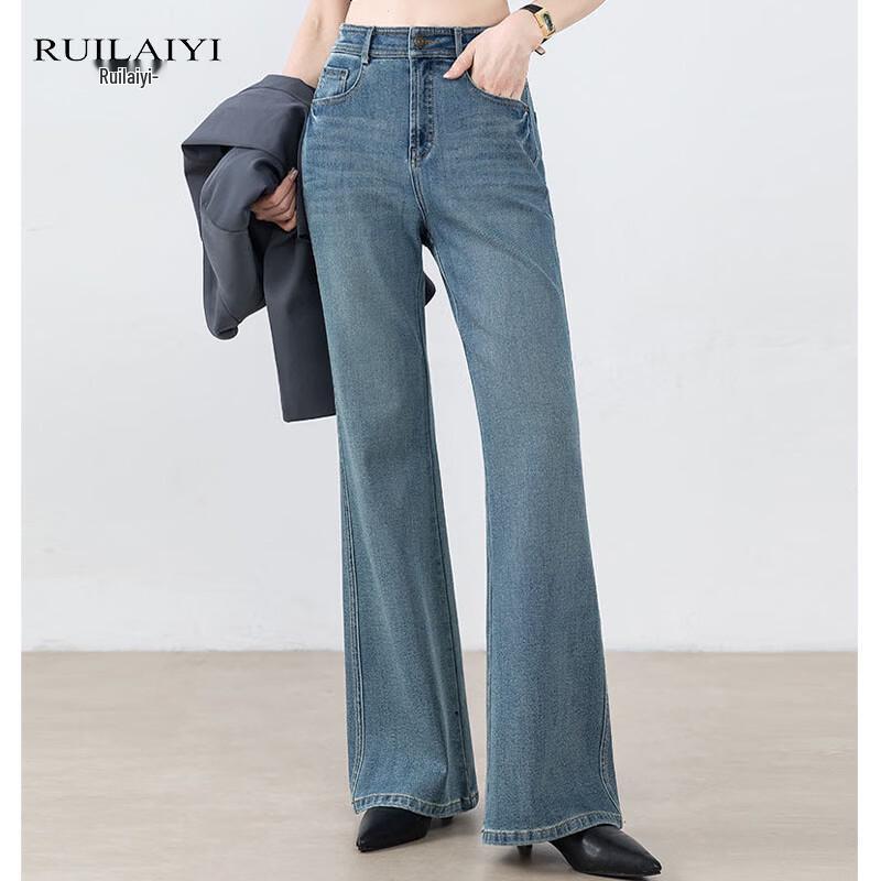 Ruilaiyi Women's Tencel Four-Way Stretch Straight Micro-Flare Jeans