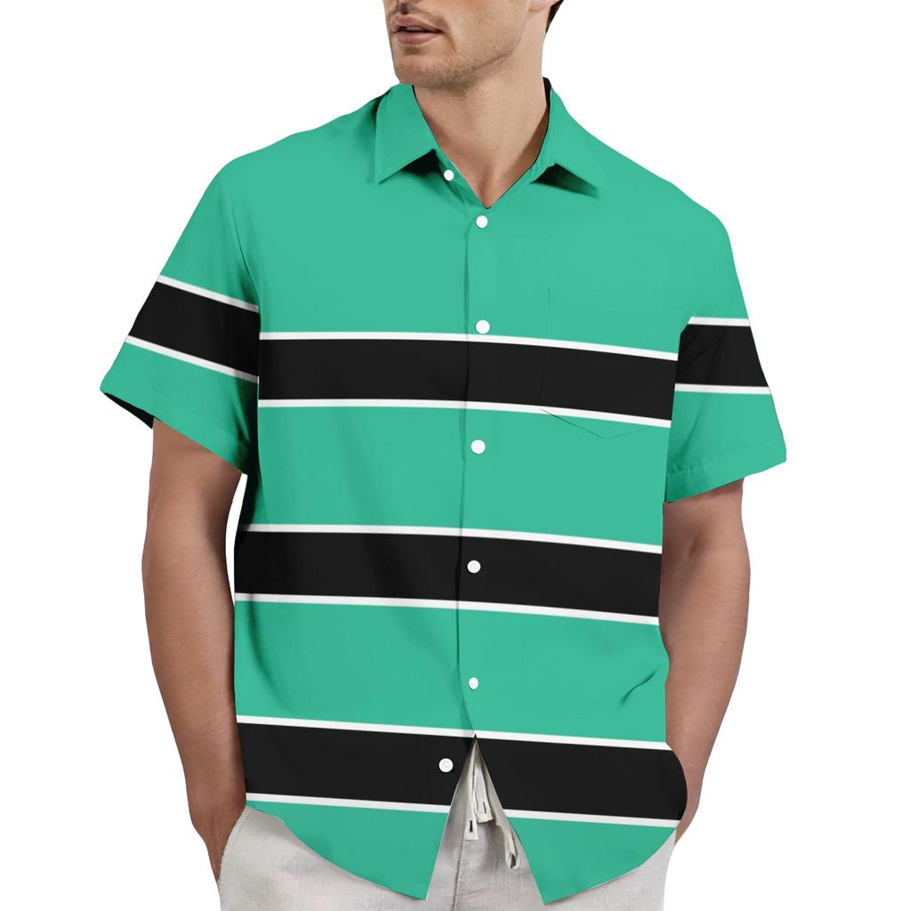 Men's casual stylish striped texture printed shirt - Men's lapel short-sleeved button-up shirt