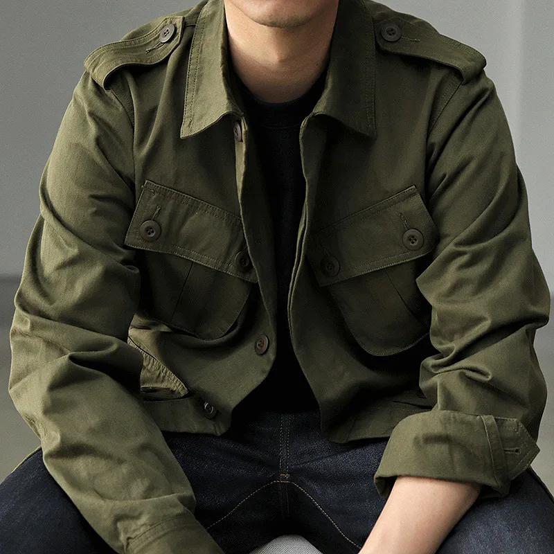 Multi Pocket Cargo Jacket Mens Spring Autumn American Vintage Causal Coats Lapel Collar Casual Fashion Outwear