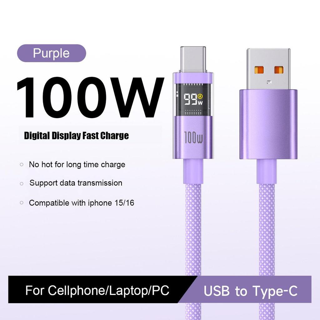Digitální displej 100W Super nabíjecí kabel Typ-C na Typ-C PD 30W Rychlé nabíjení USB na Typ-C C-C Pro iphone 15 16 Xiaomi Huawei