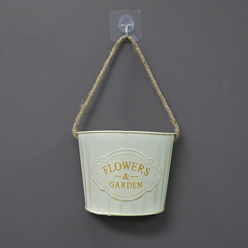 WTEMPO Retro Rural Ironwork Flower POTS Flower Vases Garden Hanging Buckets Exterior Wall Decorations Wall-hung Flower Baskets Balcony Hanging Buckets
