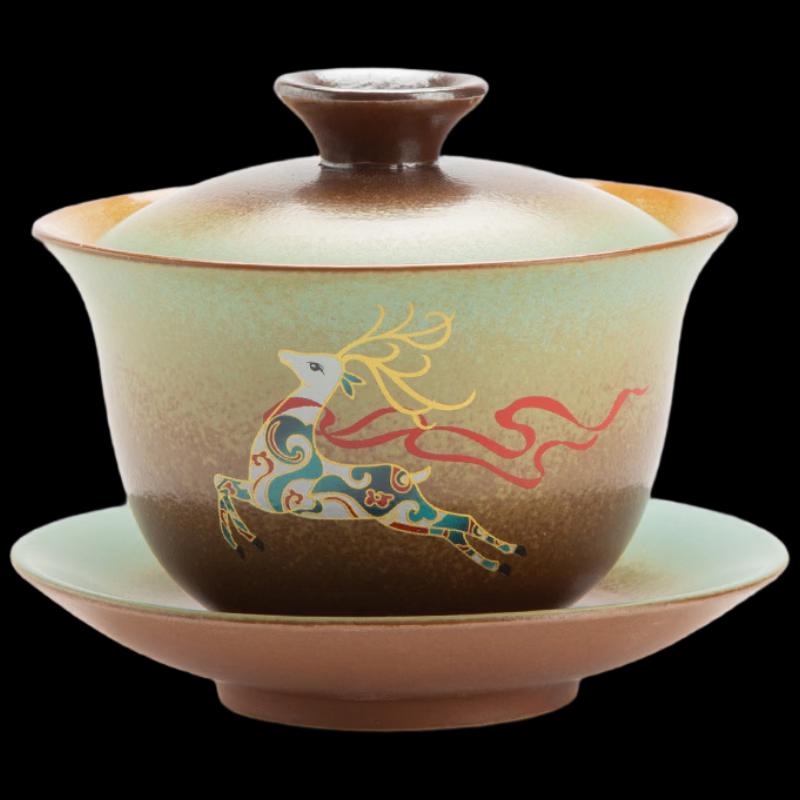 Чанци 180 мл Керамическая Гайвань для чая, обожженная дровами (По пути с тобой)