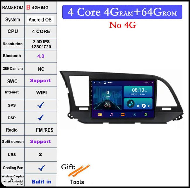 For Hyundai Elantra 6 2016 2017 2018 Car Radio Multimedia Video 4G+WIFI Player Navigation Stereo Screen