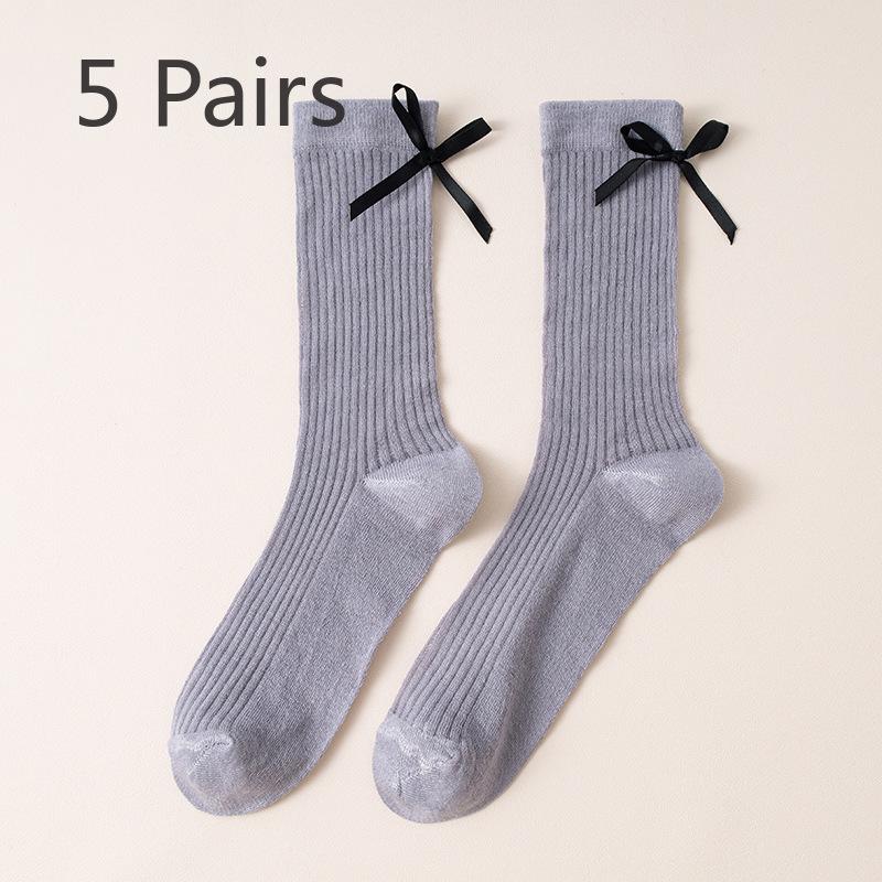 

5 пар женских весенне-осенних балетных носков с милым бантиком 5 Pairs чёрный/темно-серого