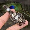 Natural Wild Horse, Moonstone Gemstone Copper Wire Wrap Pendant 2.96" t1W67