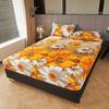 3pcs Golden Sunflower + Butterfly Print Fitted Sheet Set Perfect Fit for Bedroom or Guest Room Use, Bedspread Cover, Mattress Protector, Bedding Set