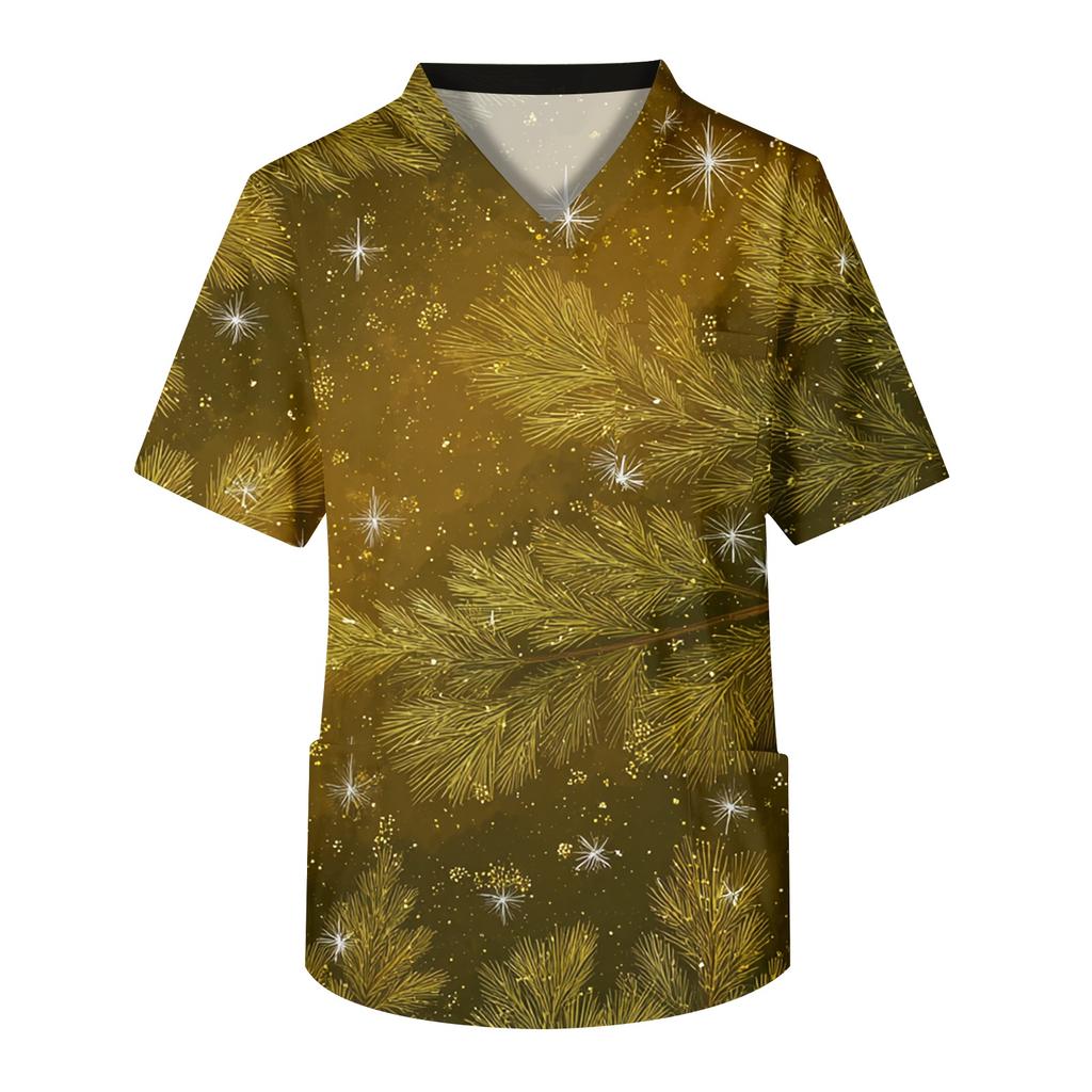 Bedrucktes kurzärmliges Herren-Arbeitsbluse mit V-Ausschnitt und Brusttasche für Pfleger