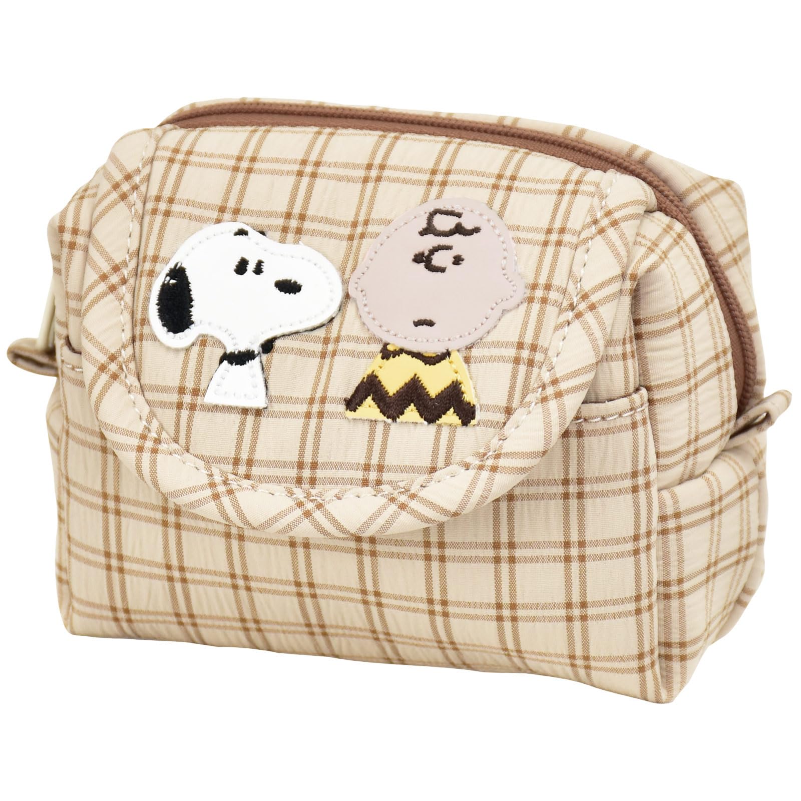 Снупи Peanuts Клетчатая Мини-косметичка-клатч, Косметичка, Карман, Полиэстер, Размер, бежевый