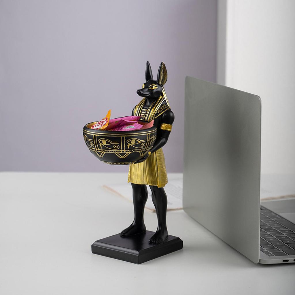 Dog Statues For Table Decorative Standing Animal Figurines With Bowl Egyptian Dog Desktop Ornament For Living Room Bedroom Shelf