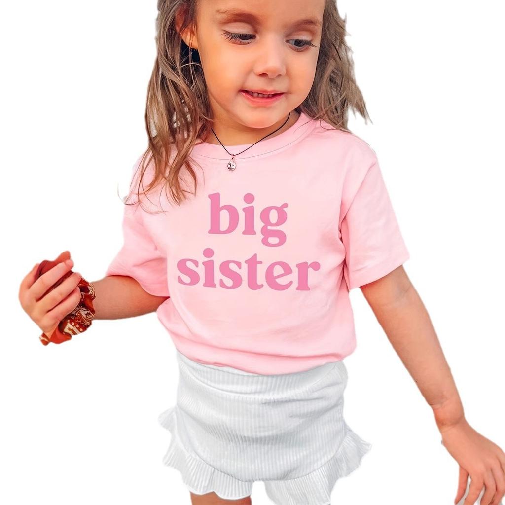 Dívčí ležérní tričko s potiskem písmen "Velká sestra" na léto, Dětské módní tričko s krátkým rukávem