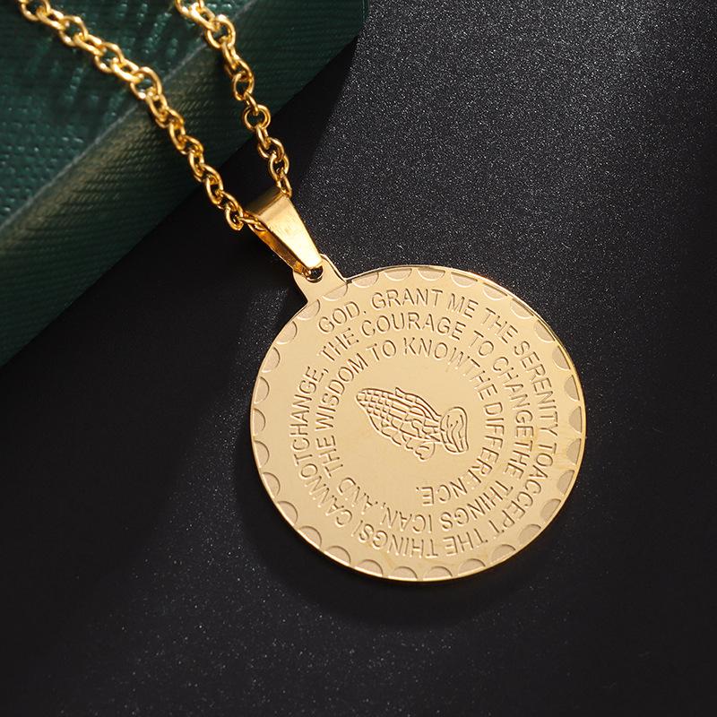 Stainless Steel Hand of God Round Brand Pendant Necklace for Mens Faith Prayer Hand