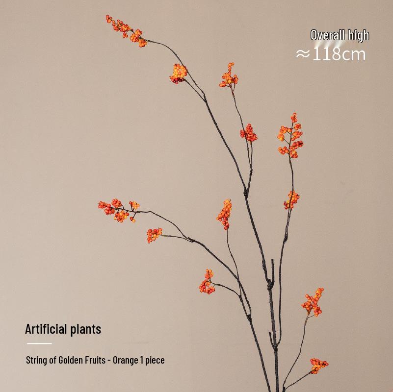 7-Head Persimmon Branch Ikebana Ornament: Artificial Ruyi Persimmon for Living Room or Dried Flower Display