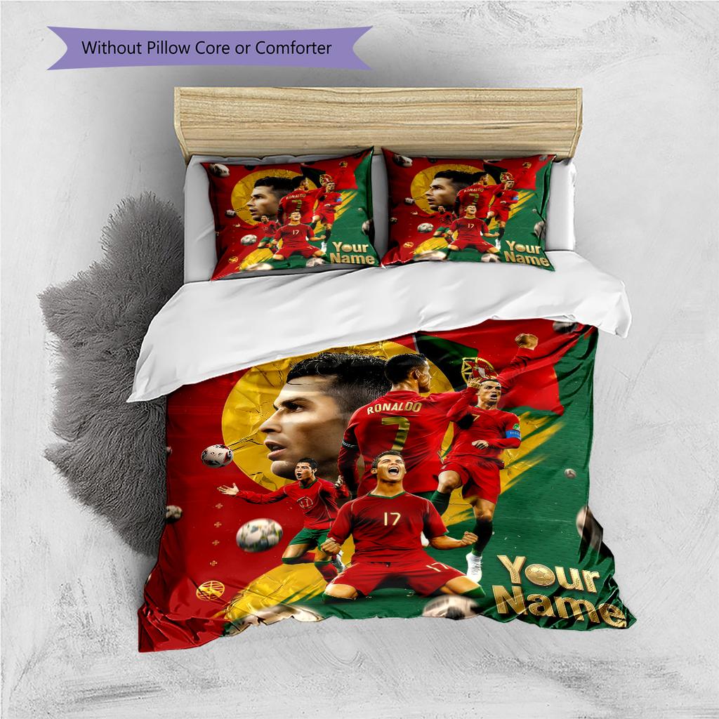 Custom Name Portuguese Soccer Celebration Bedding,Quilt Set Quilt Cover Pillowcase Home Birthday Gift (1 * Duvet Cover + 2 * Pillowcase, Without Core)