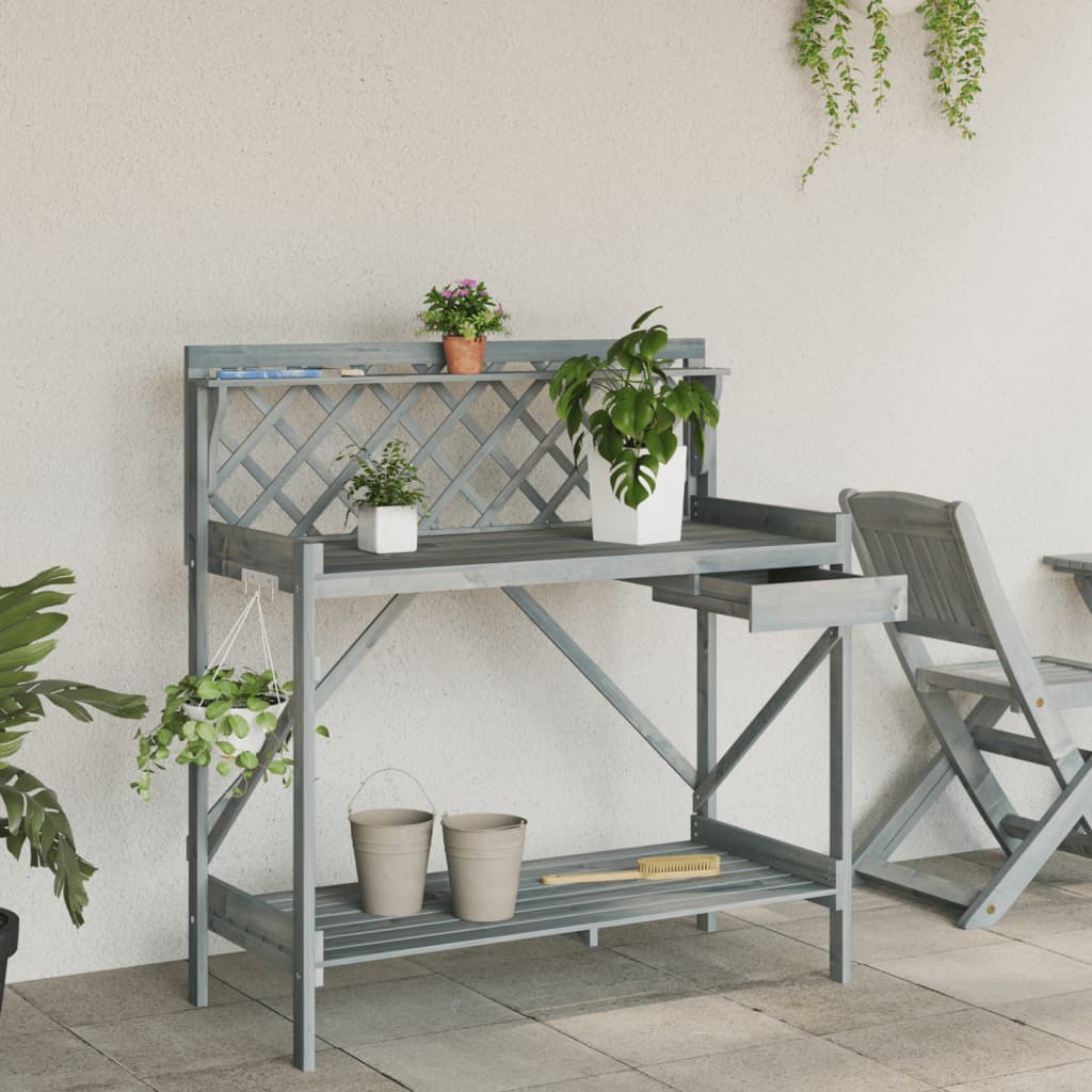Vidaxl Garden Table With Trellis, Grey, Solid Fir Wood