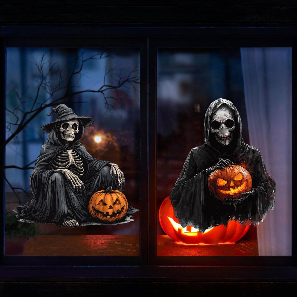 Halloween New Horror Pumpkin Black Skeleton Sticker Bedroom Living Room Background Holiday Decoration Wall Sticker