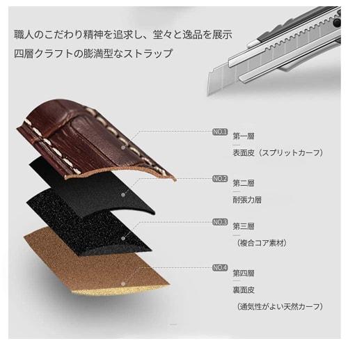 SEUER Tokishi Leather Watch Band, 22mm, 21mm, 20mm, 19mm, 18mm, 16mm, 14mm, Waterproof and Sweatproof, Crocodile-Embossed Crocodile Leather Pattern St