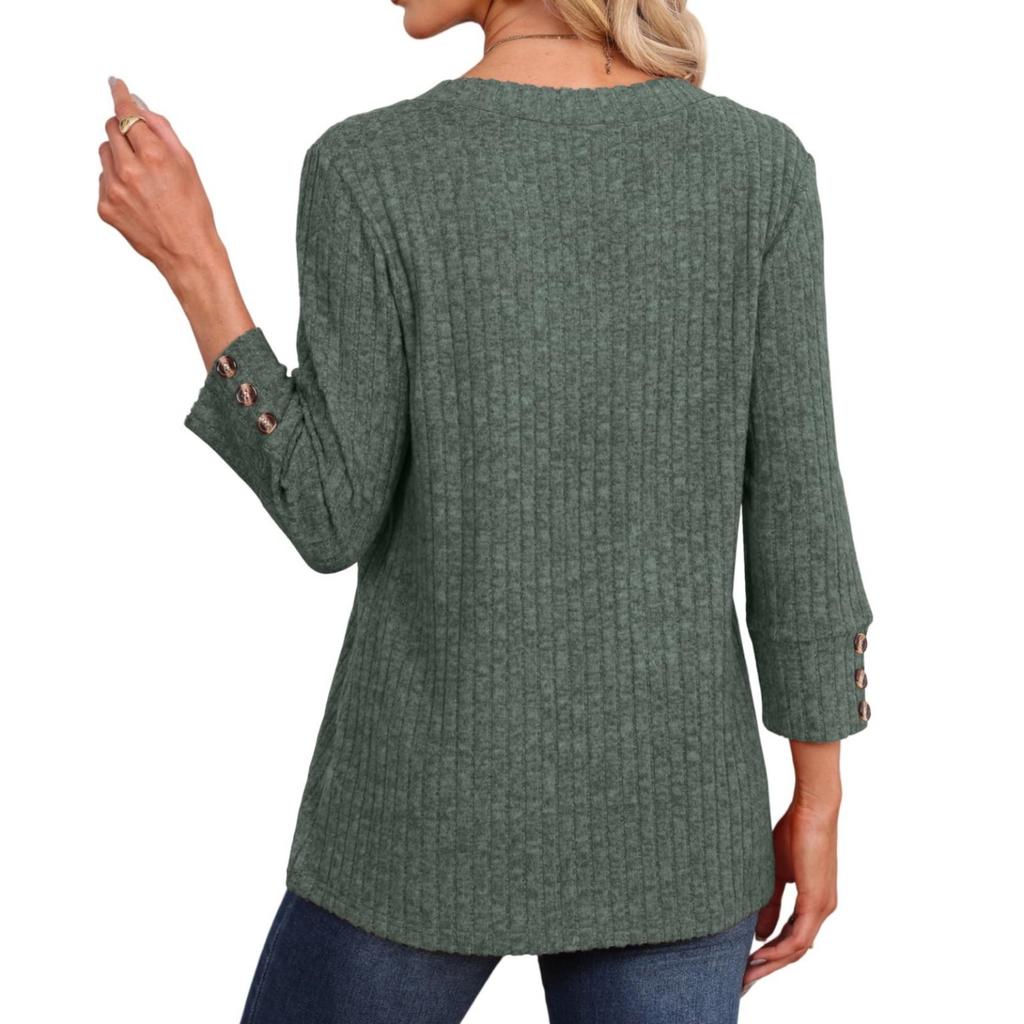 Women's T Shirt Tee Button 3/4 Sleeve Tunic Daily Weekend Fashion Basic V- Neck Regular Top
