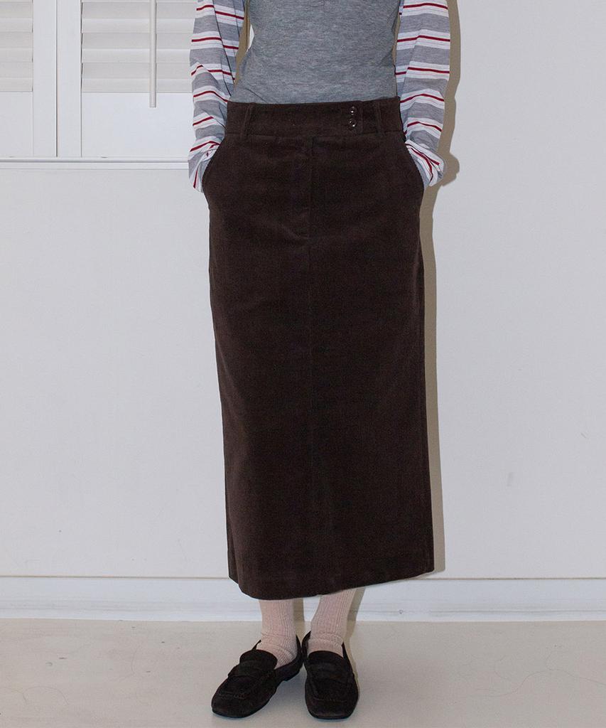 Yansisi Double Button Corduroy Skirt - Brown