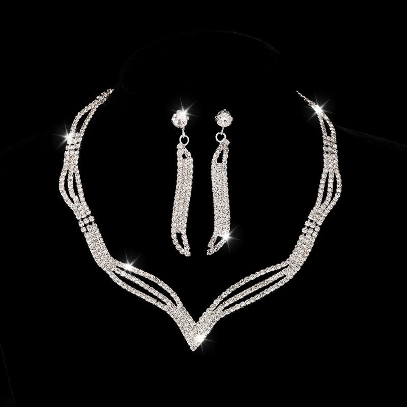 Bridal Accessories Three-piece Set Wedding Fashion Full Diamond Zircon Water Drop Necklace Earrings Wedding Accessories