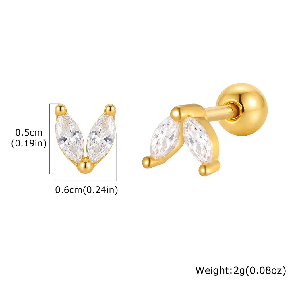 18K Gold Plated Stainless Steel Cartilage Stud Earrings, Dainty CZ Heart Butterfly Crown Multi Piercing Earring for Women