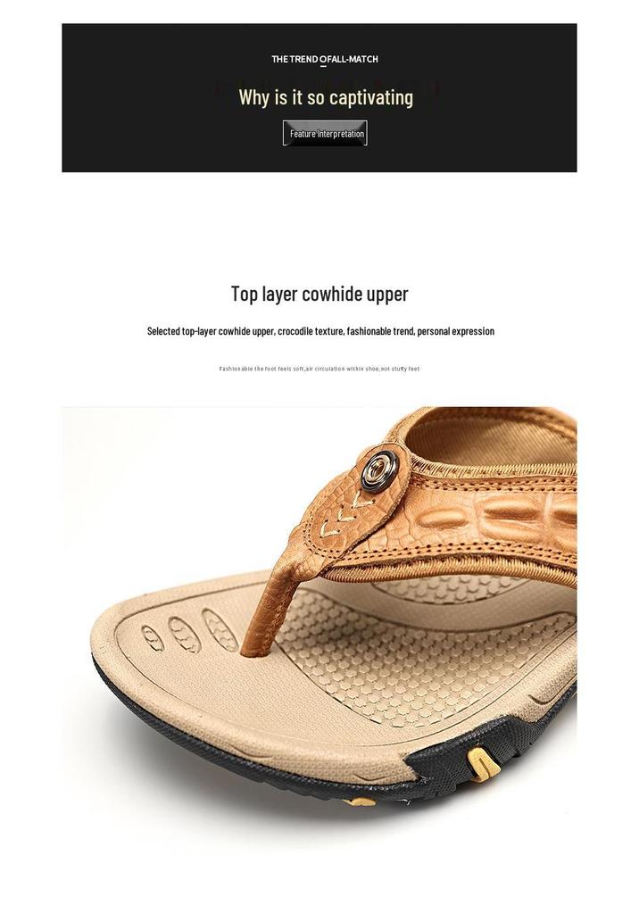 Men's Casual Non-slip Leather Sport Flip-flops for Summer Beach & Outdoor Wear