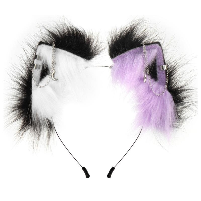 

Головной убор с ушками животных из искусственного меха для косплея, аниме-вечеринок, регулируемая форма, головной убор фиолетовый/белый