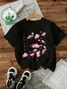 100% Baumwolle T-Shirt Floral Sakura Damen Y2k Stil T-Shirt Grafik Blumendruck Kurzarm Rundhals Oberteil Shirt Lässig