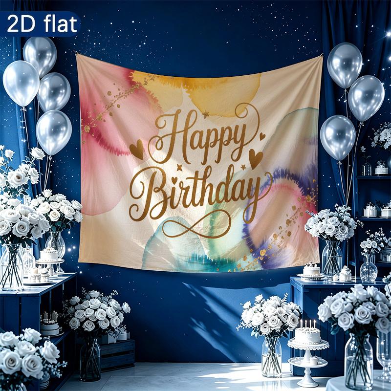 Pink Roses Balloons Gifts Backdrop for Birthday Party, Polyester Banner for Wall Decor & Photo Background