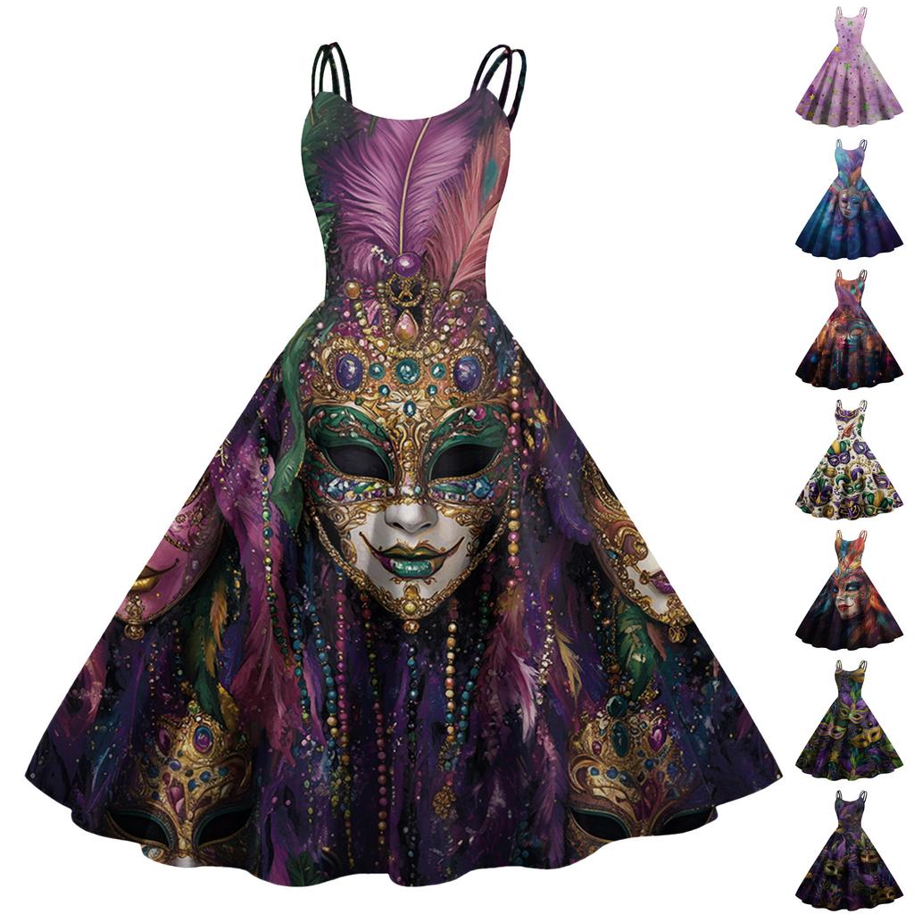 Women's Halloween Print Sexy Off-The-Shoulder Punk Vintage Dress