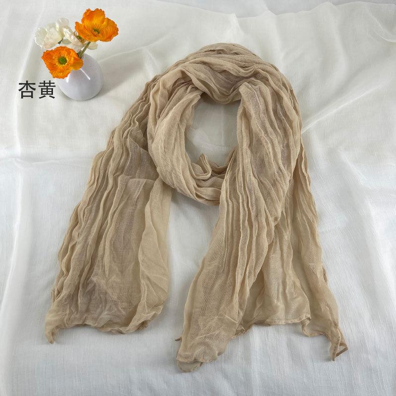 Women Soft Breathable Cotton and Linen Scarves Solid Color Pleated Scarf Retro Bohemian Style Long Wraps 180*90cm Multi Color