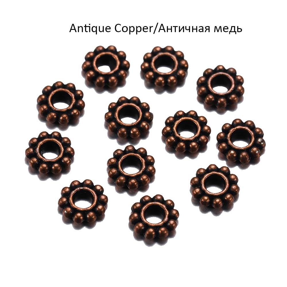 100Pcs/Lot Antique Gold Color Bronze Tone Daisy Flower Metal Spacer Beads Wheel  for Jewelry Making Needlework Accessories