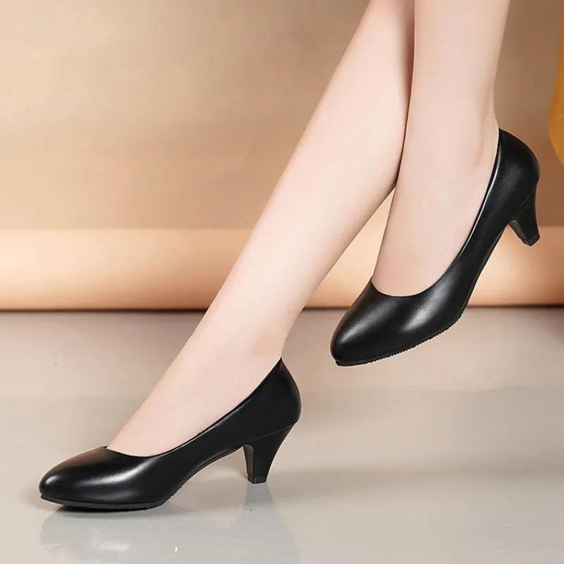 Stewardess work shoes women's black high-heeled soft-soled comfortable work leather shoes civil servant interview professional single shoes