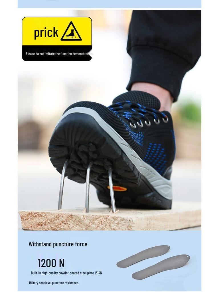 Unisex Summer Steel Toe Work Shoes, Breathable, Anti-Smash, Anti-Puncture, Lightweight Fly-Knit, Wear-Resistant Safety Footwear.