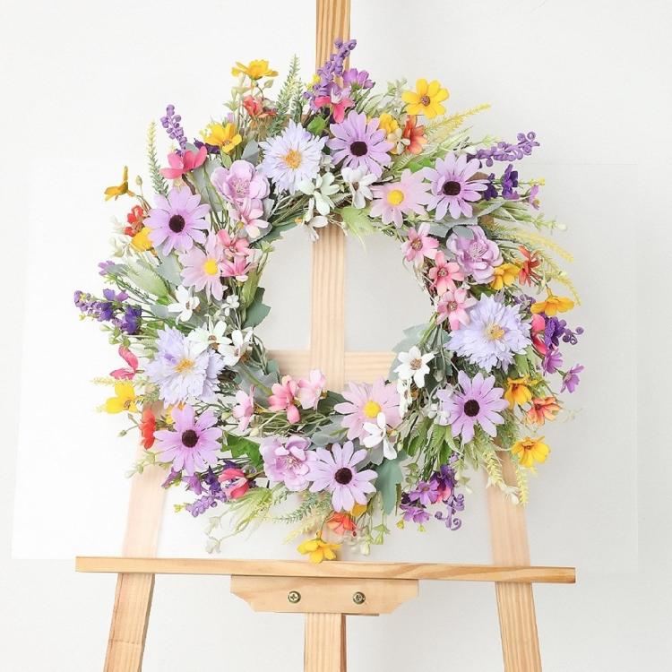 Delicate Violets Pink Blossoms Wreath Silk Flower Garlands Elegant Door Hanging Ornament Outdoor Garden Decoration