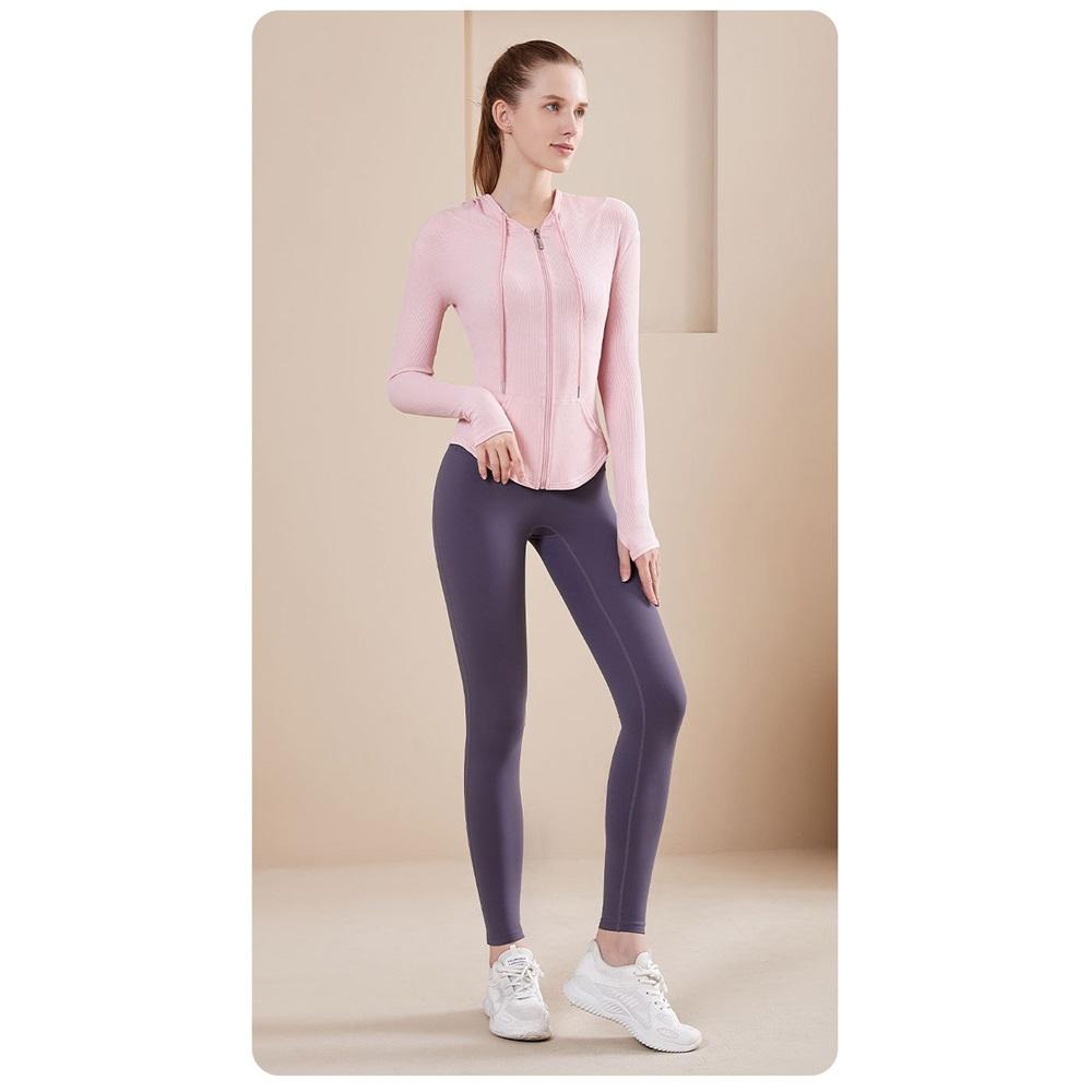 Women's Nude Sports Jacket, Full-zip Slim-fitting Jacket, Running Casual Hooded Fitness Yoga Wear, Long-sleeved Top
