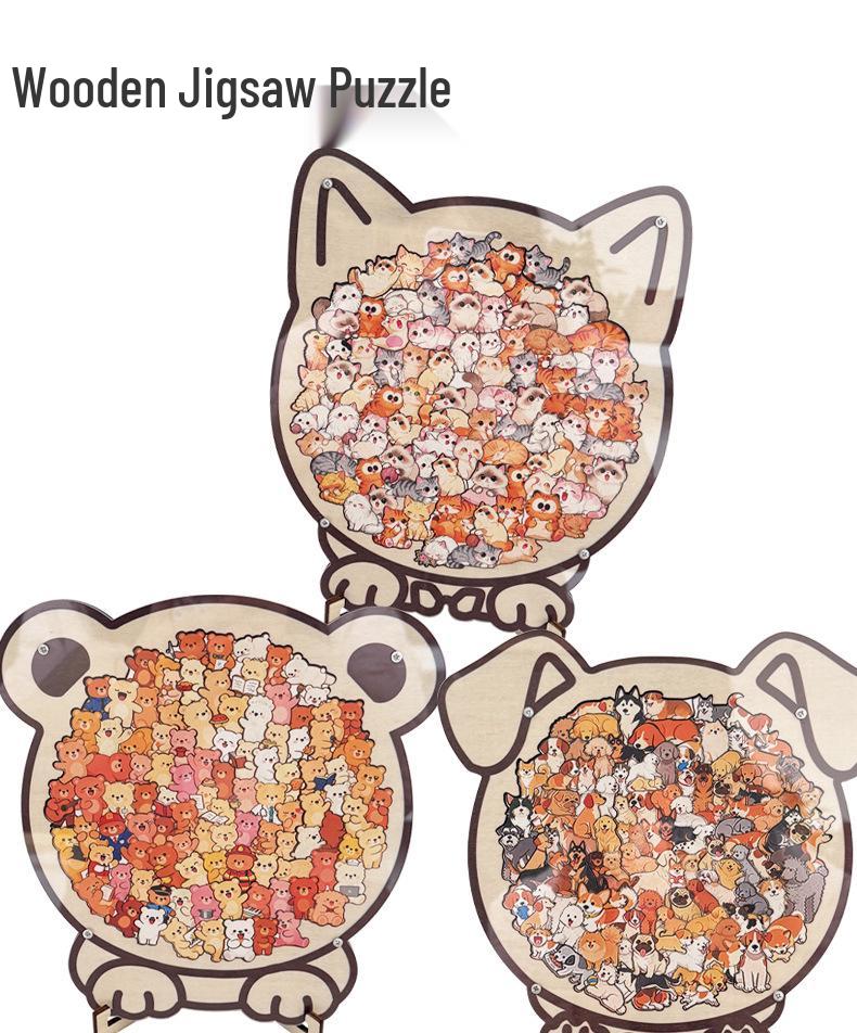Wooden Cartoon Cat Jigsaw Puzzle: Educational Toy for All Ages