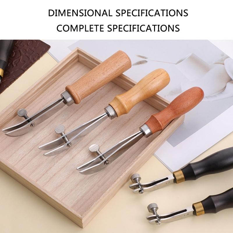 Wood Handle Leather Edging Creaser Tool Adjustable Leather Skiving Working Tool for Leather Craft 0.5mm 1.2mm 1.5mm