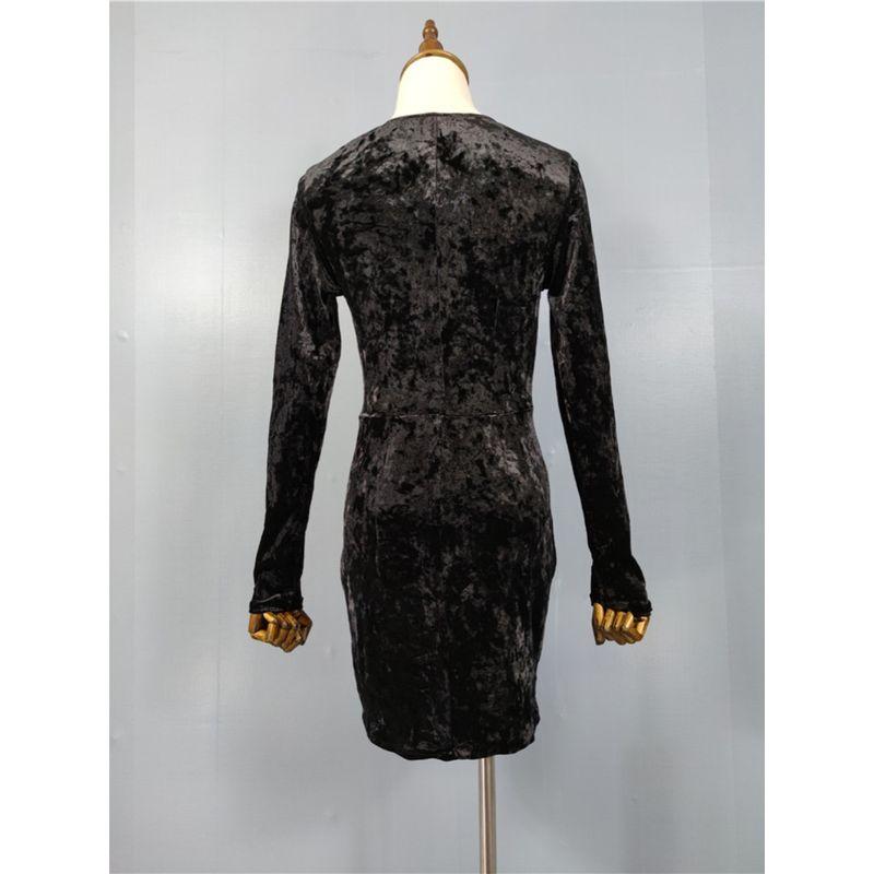 Export Single H Home Sexy V-neck Slim Fit Slim Looking Knot Velvet Autumn New Arrival Long Sleeves Fashion All-Matching Dress Women