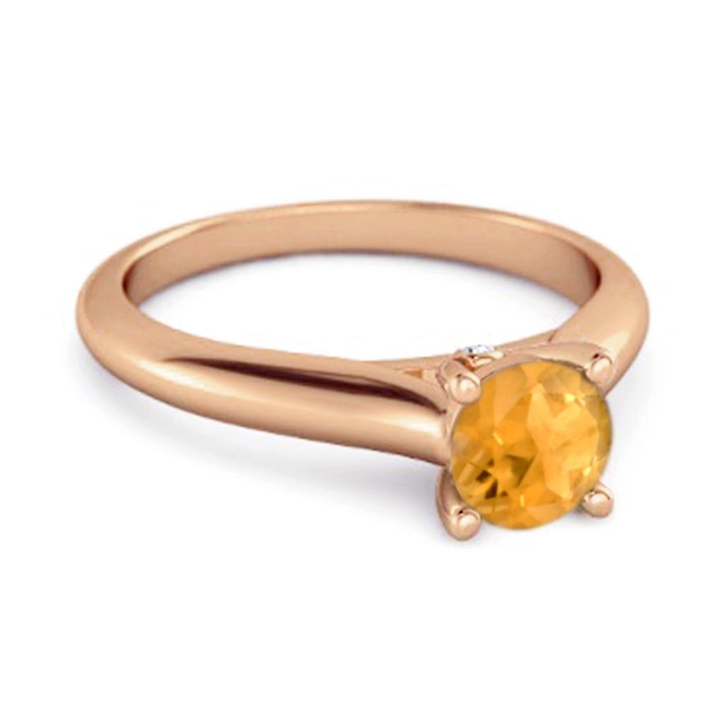 Citrine Round Solitaire Ring - 925 Sterling Silver Rose Gold Vermeil