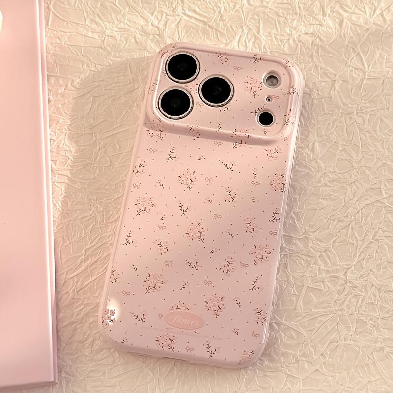 Pink Floral Candy Color Soft Heart Relief Side Phone Case For iPhone 11 12 13 14 15 16 17 Pro Max Air 14 Plus Shockproof Cover