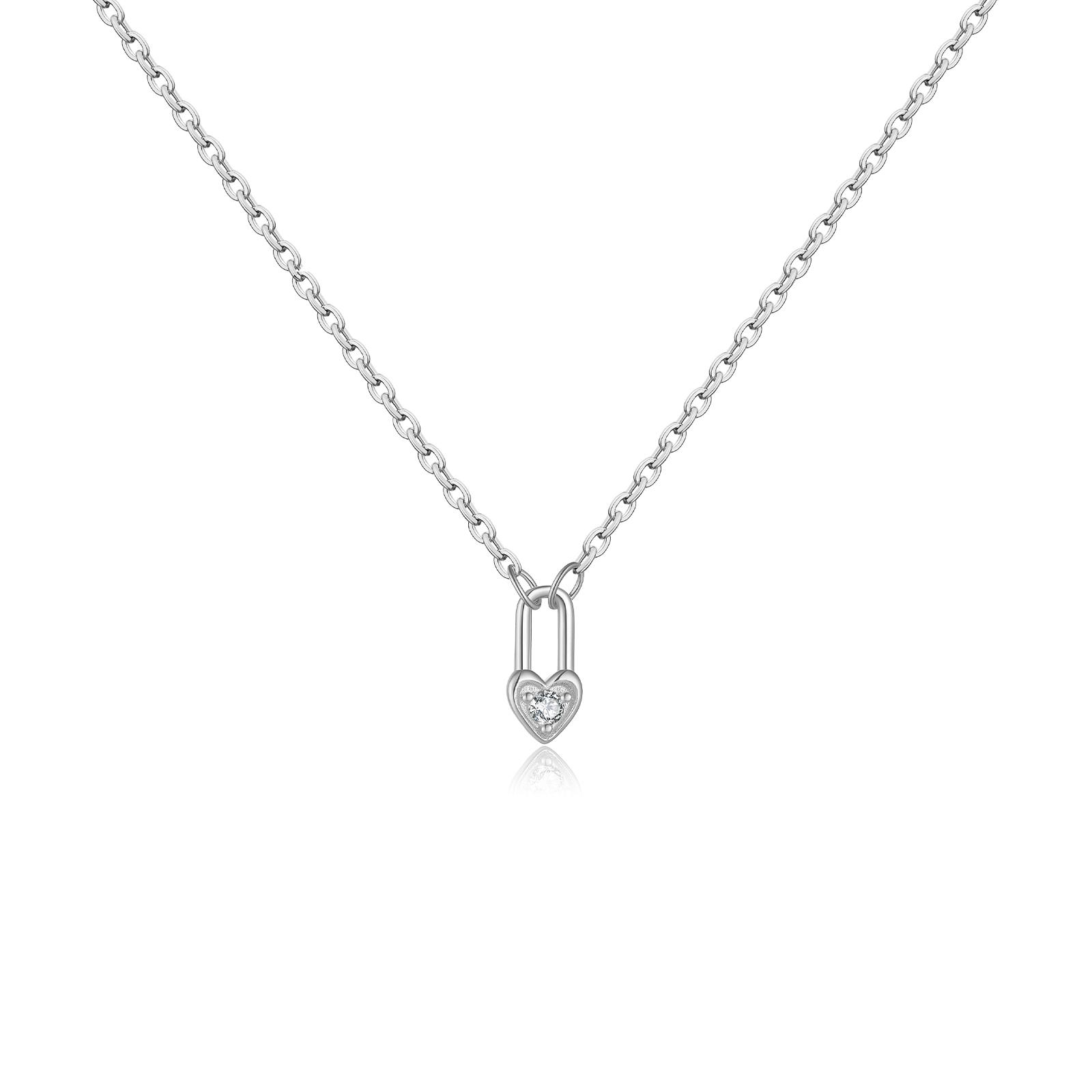

Sterling Silver Square Heart Padlock Necklace Women Drop Key Love Choker Luxury Wedding Jewelry Crystal серебряный