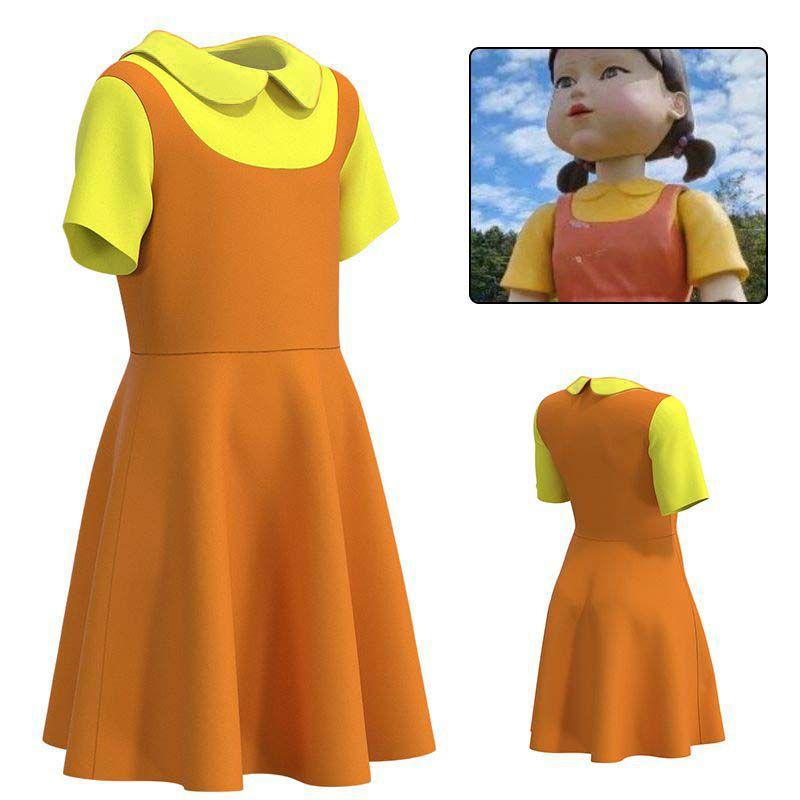 Tre Squid Game Dukke Cosplay Kostyme Kjole Rødt Grønt Lys Dameklær