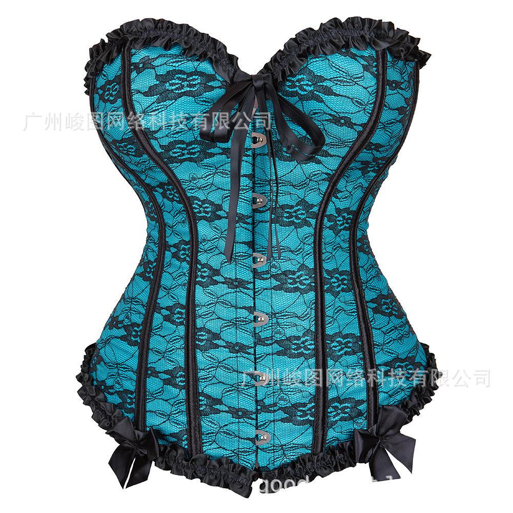 European Palace Style Lace Steel Buckle Boned Corset Body Shaper