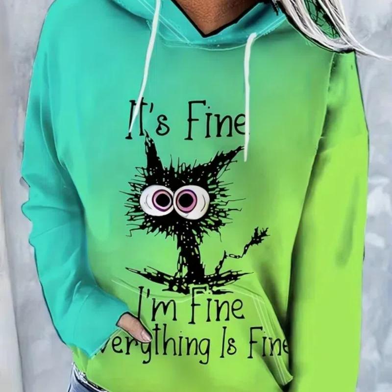 Mode Rolig 3D Gradient Tryck Huvtröja Vår Höst Damkläder Pullover Sweatshirt Casual Y2K Streetwear Sport Huvtröjor