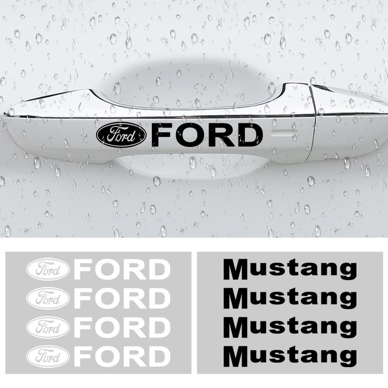 4Pcs Car Door Handle Stickers Tire Rear View Mirror Decals for Ford Mustang S-MAX Transit Focus Kuga Mondeo Fusion Ranger