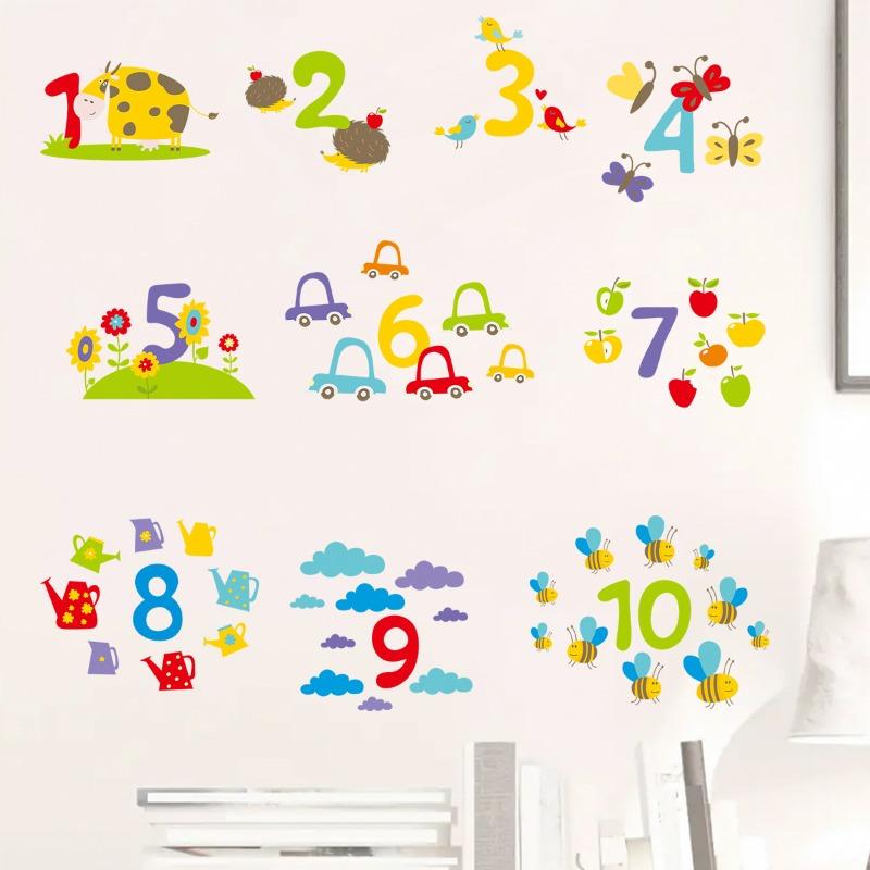 Cute Cartoon Colorful Numbers Flowers Animals Wall Stickers Self-Adhesive Decals for Kids Room Kindergarten Decor