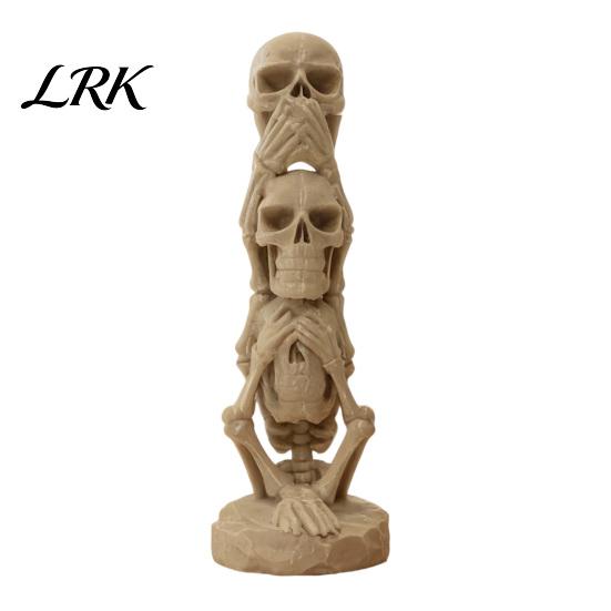 Vintage Skull Figure 3D Printed Stacking Figurine, Gothic No Speak Hear See Sculpture Statue, Halloween Party Horror Decoration for Home Office